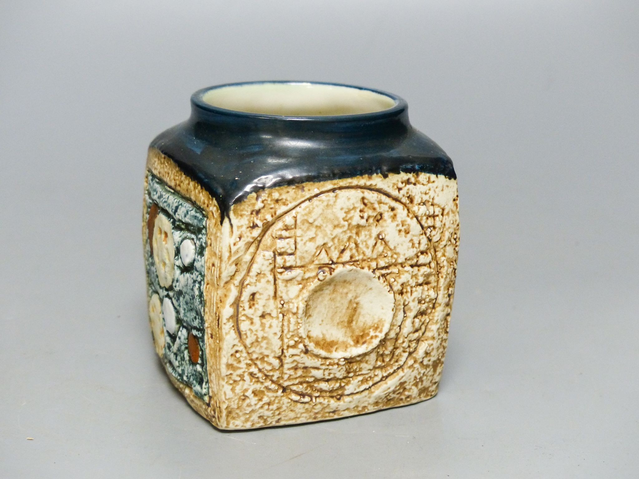 A Troika cube pot, monogram for Linda Hazel 9cm